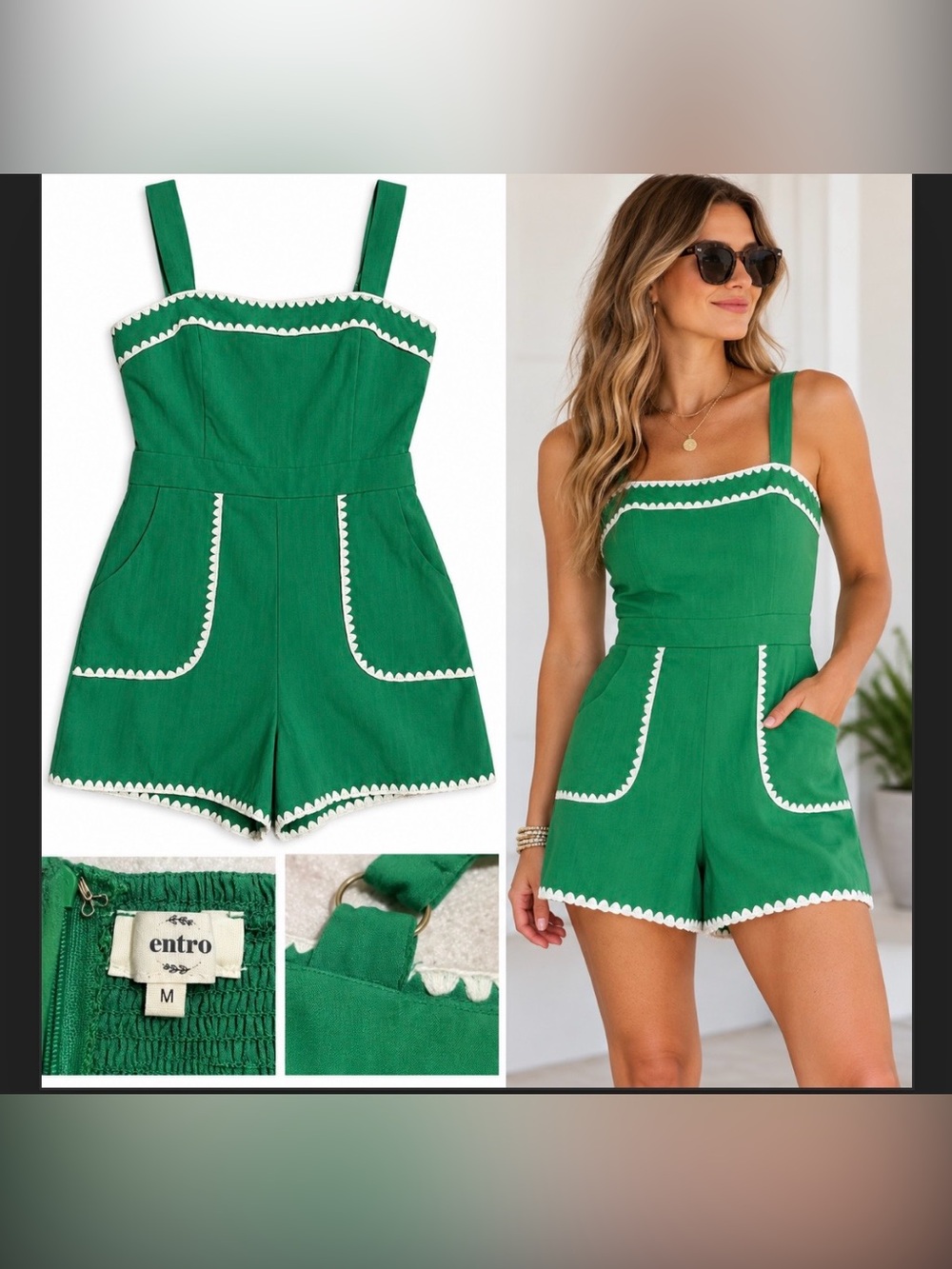 entro Green Scalloped-Trim Romper